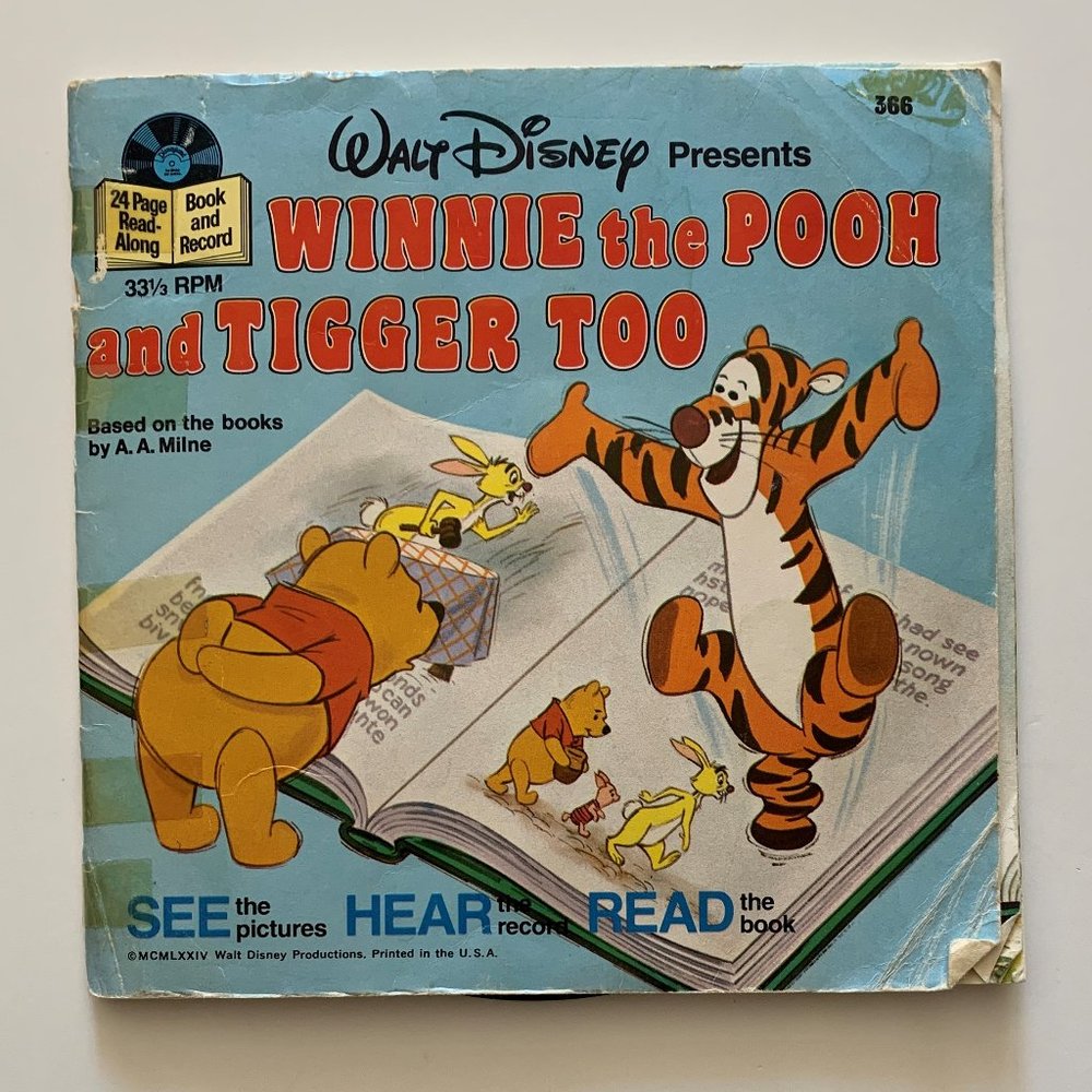 Walt Disney "Winnie The Pooh And Tigger Too" Book & Vinyl Record 1977 #366 7"